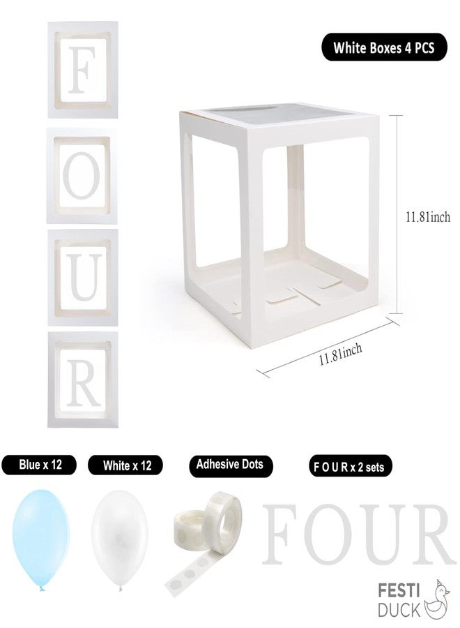 Festi Duck 'FOUR' Balloon Box Set - Stylish Lettered Decor for Fourth Birthday & fourth Aniversary Celebration (FOUR Birthday Box) 33 pcs set (Blue & White) - Image 2